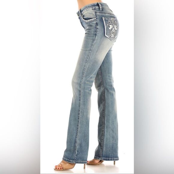 Platinum Plush Skull Candy Bootcut Embellished Jeans - Picture 2 of 3